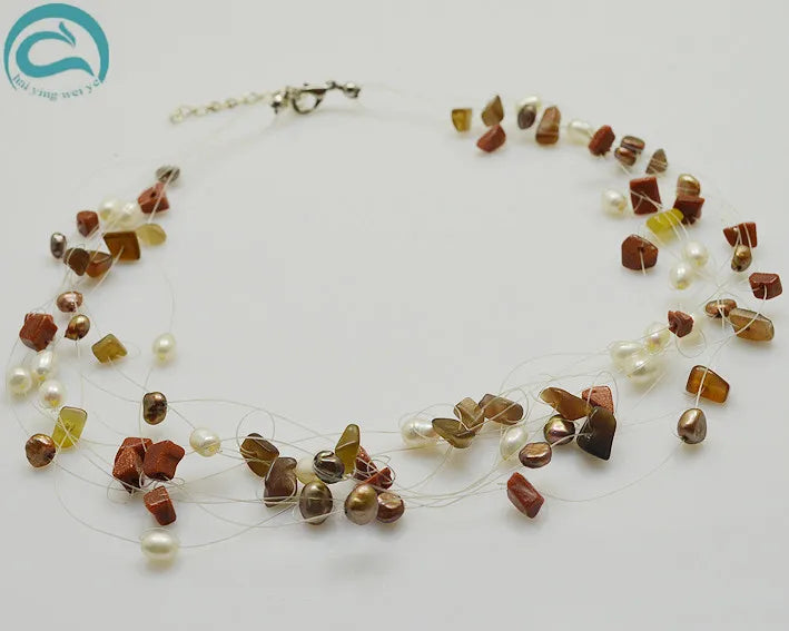 9rows Real Pearl Agates Necklace