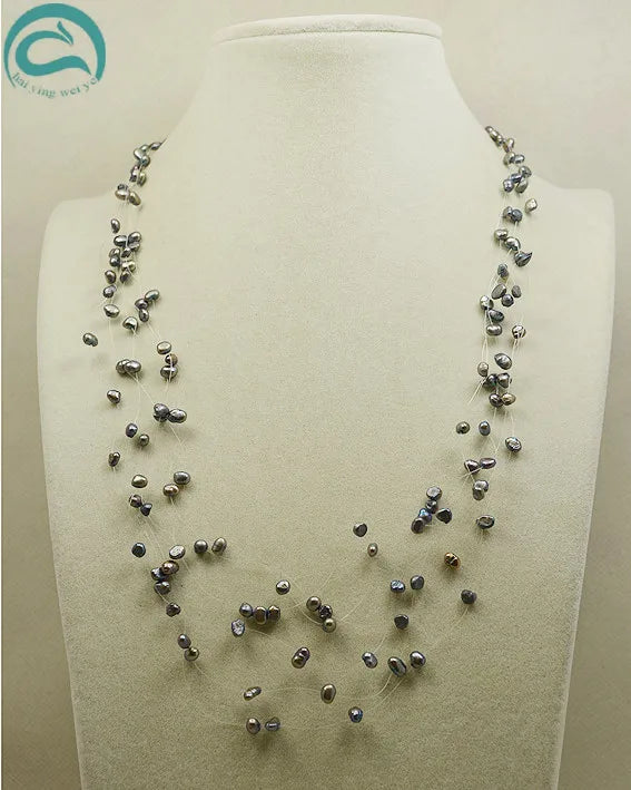 Baroque 6-Row Illusion Pearl Necklace