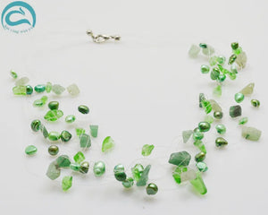 Green Jades 9rows Illusion Pearl Necklace for Women