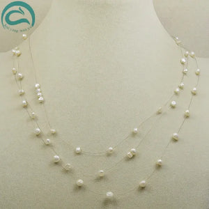 Light Gray 3-5MM 3rows Illusion Pearl Necklace