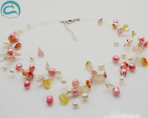Multicolor 9rows Illusion Pearl Crystal Necklace