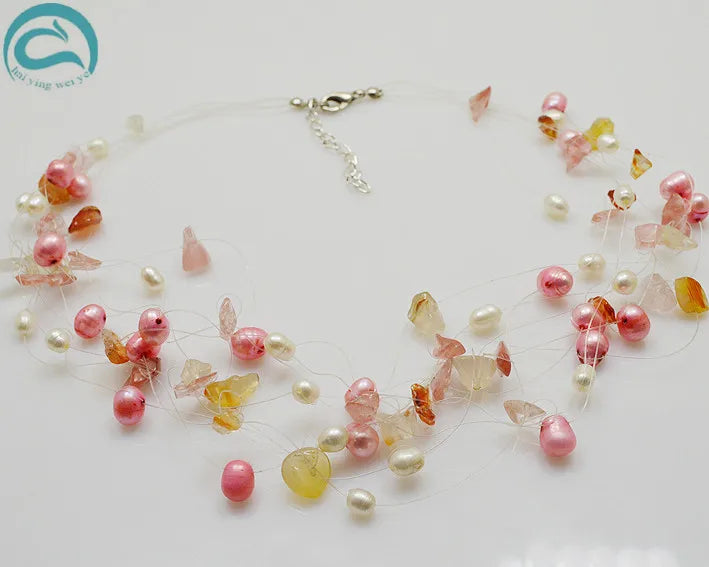 Multicolor 9rows Illusion Pearl Crystal Necklace