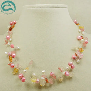 Multicolor 9rows Illusion Pearl Crystal Necklace