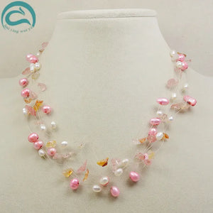 Multicolor Pearl Crystal 9row Illusion Pearl Necklace