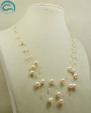 3rows Illusion Pearl Necklace Pink 3-9MM Perfect Women Gift