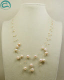 3rows Illusion Pearl Necklace Pink 3-9MM Perfect Women Gift