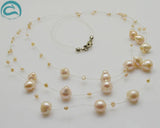 3rows Illusion Pearl Necklace Pink 3-9MM Perfect Women Gift