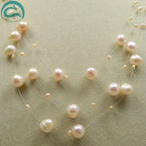 3rows Illusion Pearl Necklace Pink 3-9MM Perfect Women Gift