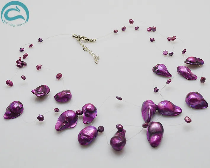 Purple Baroque 3rows Illusion Pearl Necklace