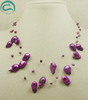 Purple Baroque 3rows Illusion Pearl Necklace