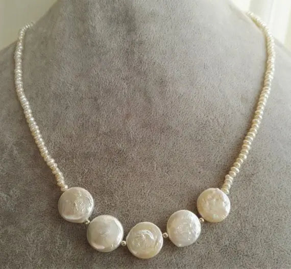 Natural 2MM Freshwater Pearl Necklace, 14mm Coin Pearls, Girl Gift Jewelry