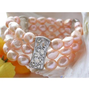 Pink Baroque Freshwater Pearl Bracelet 3row 12mm