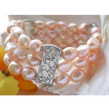 Pink Baroque Freshwater Pearl Bracelet 3row 12mm