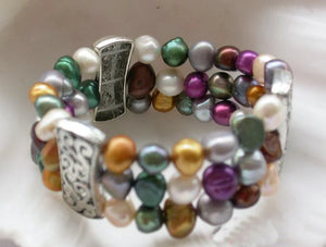 Baroque Freshwater Pearl Bracelet 8'' 9mm Multicolor Stretch
