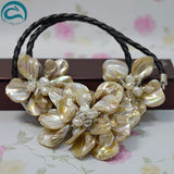 Freshwater Pearl Crystal Shell Flower Necklace Rope Women Jewelry