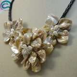 Freshwater Pearl Crystal Shell Flower Necklace Rope Women Jewelry