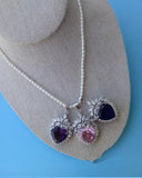 3-4mm Rice Freshwater Pearl Pink Zirconia Necklace Pendant