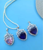 3-4mm Rice Freshwater Pearl Pink Zirconia Necklace Pendant