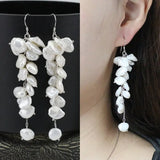 White Biwa Keshi Baroque Pearl Earrings - Handmade Jewelry