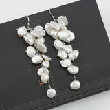 White Biwa Keshi Baroque Pearl Earrings - Handmade Jewelry