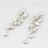 White Biwa Keshi Baroque Pearl Earrings - Handmade Jewelry