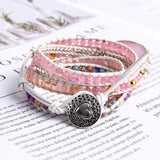Punk Wrap Bracelet Women Natural Stones 5 Layers Leather Cuff