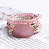 Punk Wrap Bracelet Women Natural Stones 5 Layers Leather Cuff