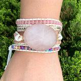 Punk Wrap Bracelet Women Natural Stones 5 Layers Leather Cuff