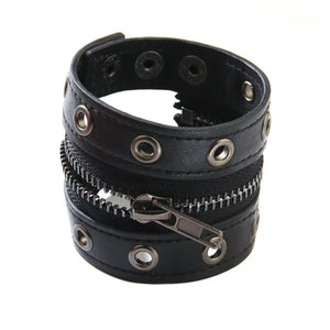 Punk Gothic Denim Zipper Leather Cuff Bracelet Wristband Charm Bracelet
