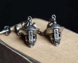 925 Sterling Silver Skull Dangle Earrings Chinese Vintage Punk Long Jewelry