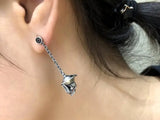 925 Sterling Silver Skull Dangle Earrings Chinese Vintage Punk Long Jewelry