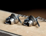 925 Sterling Silver Skull Dangle Earrings Chinese Vintage Punk Long Jewelry
