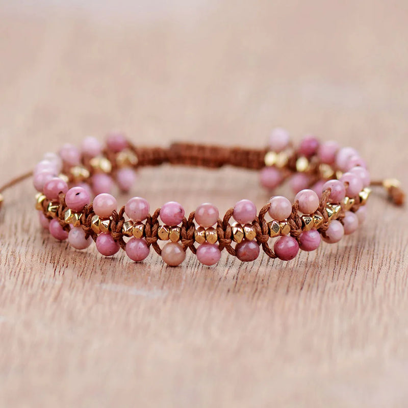 Rhodonite Plated Beads Wrap Bracelet Boho Jewelry