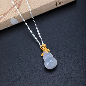 S925 Silver Chinese Style Chalcedony Gourd Pendant Necklace
