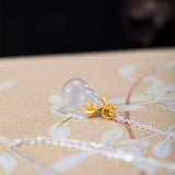 S925 Silver Chinese Style Chalcedony Gourd Pendant Necklace