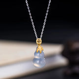 S925 Silver Chinese Style Chalcedony Gourd Pendant Necklace