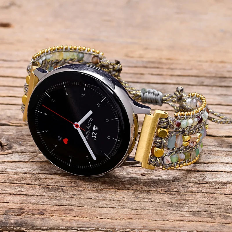 Agate Laurel-green Wax Rope Knit Smart Watch Band