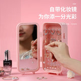 Folding Jewelry Box with Makeup Mirror & Large Capacity Storage Racks