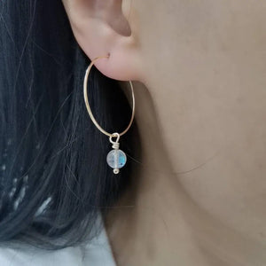 Labradorite Drop Earrings 14K Filled Hoops Unusual Jewelry