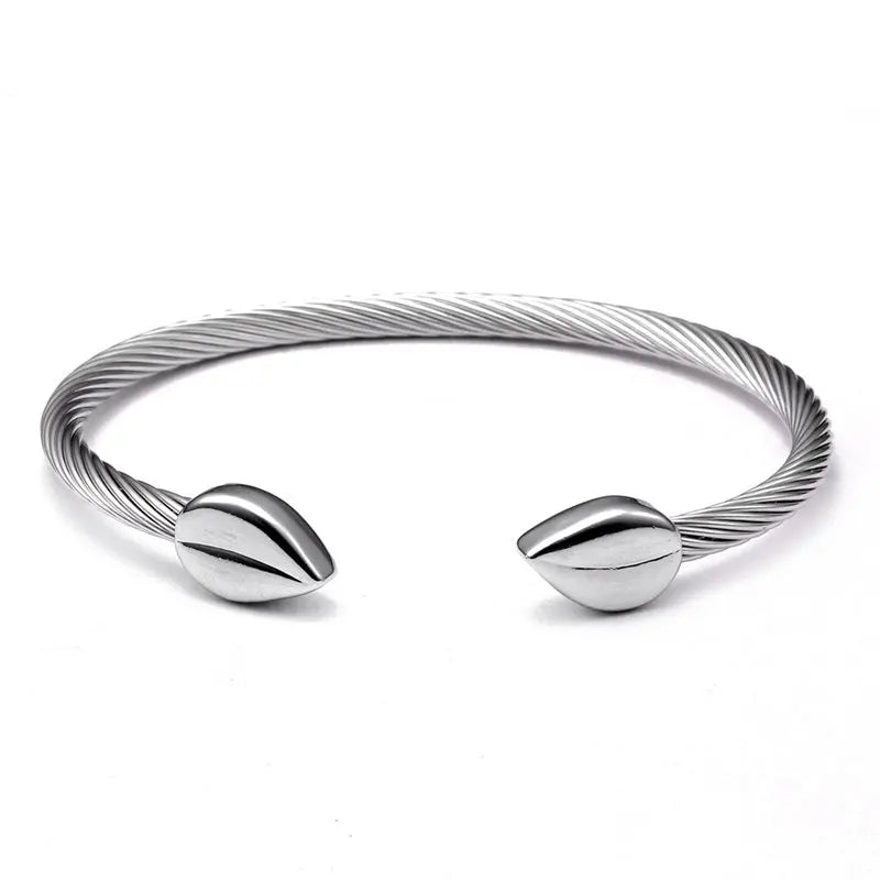 Men Women Sporty Open Cuff Bangles Stainless Steel Charm Bracelets