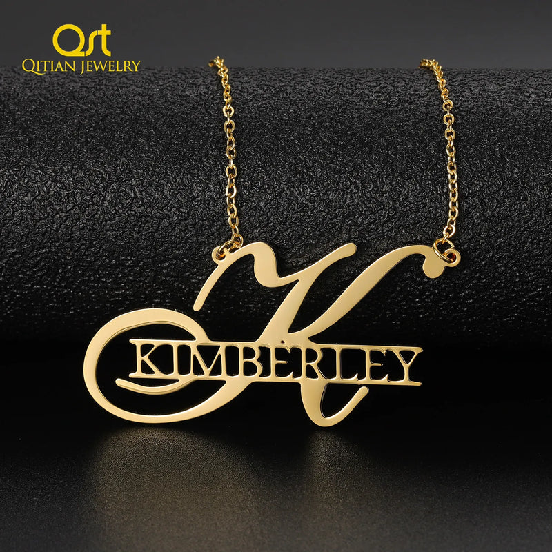 Custom Name Necklace Choker - Big First Letters Nameplate Pendant