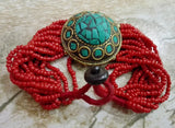 Tibetan Style Howlite Bracelet Bangle Red Bead Jewelry