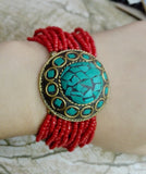 Tibetan Style Howlite Bracelet Bangle Red Bead Jewelry