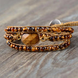Boho Tiger Eye Natural Stone Charm Wrap Bracelet