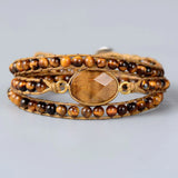 Boho Tiger Eye Natural Stone Charm Wrap Bracelet