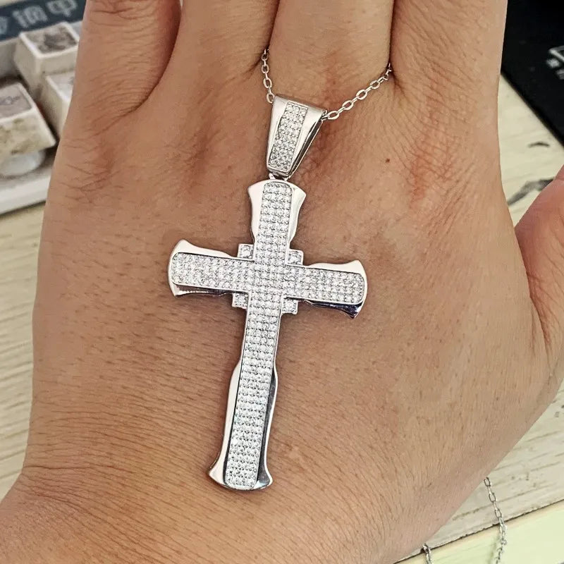 925 Silver Clear Zircon Cross Pendant Necklace