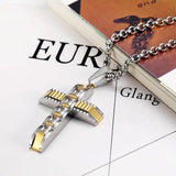 Cross Pendant Necklace Zircon Diamonds Titanium Stainless Steel Chain