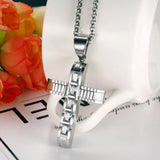Cross Pendant Necklace Zircon Diamonds Titanium Stainless Steel Chain