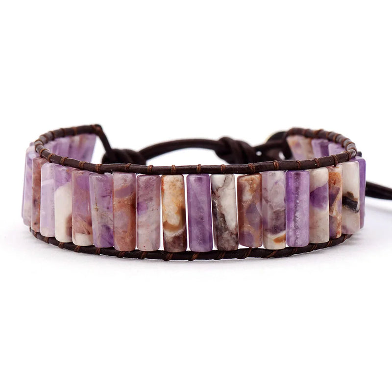 Tube Shape Stones Leather Wrap Bracelet Bohemian Wristband