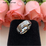 Tungsten Wedding Band Brushed Grooved Beveled Finish 8MM